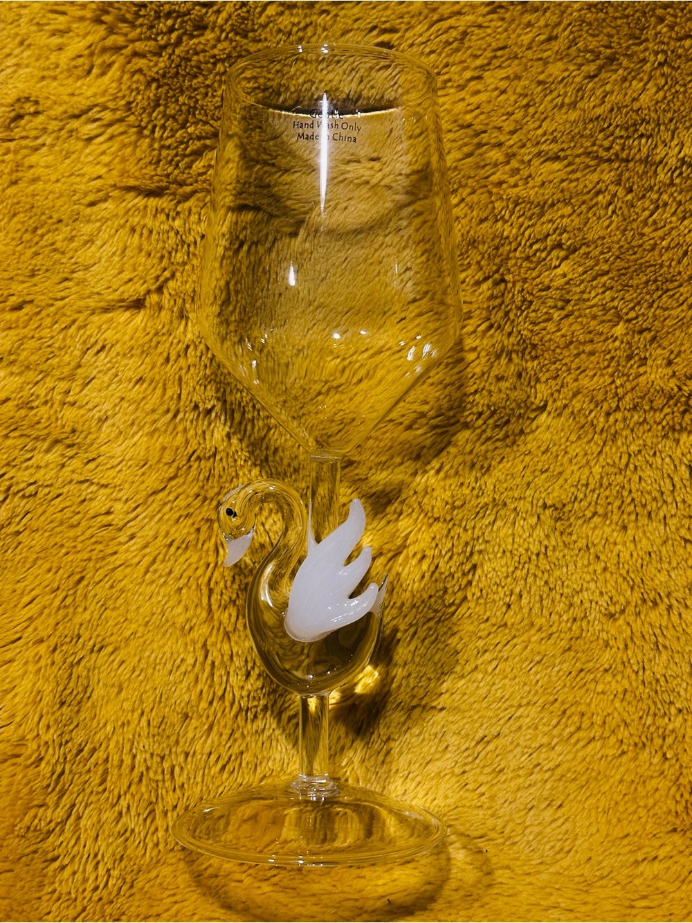 Source Unknown Clear Glass Swan Wine Goblet with White Accent
